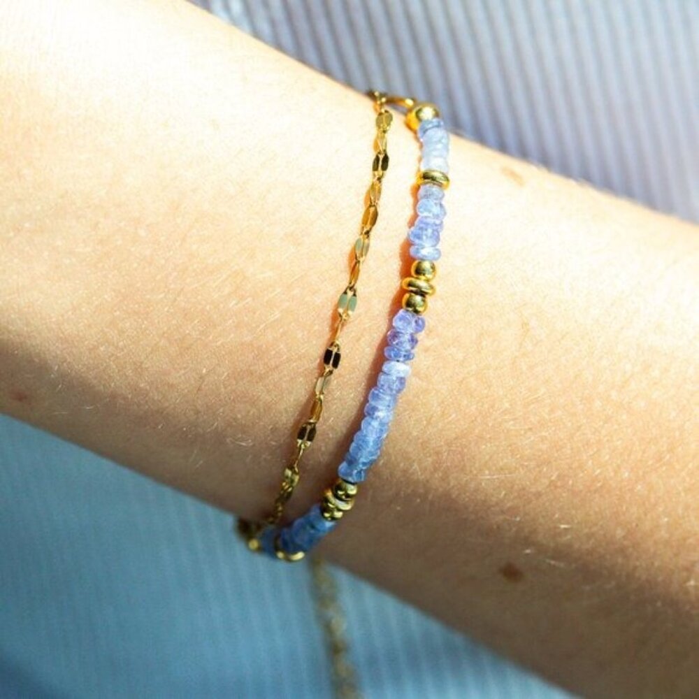 Tanzanite Beaded Necklace Purple Blue Gemstone Gold Waterproof Necklace - Picture 10 of 12